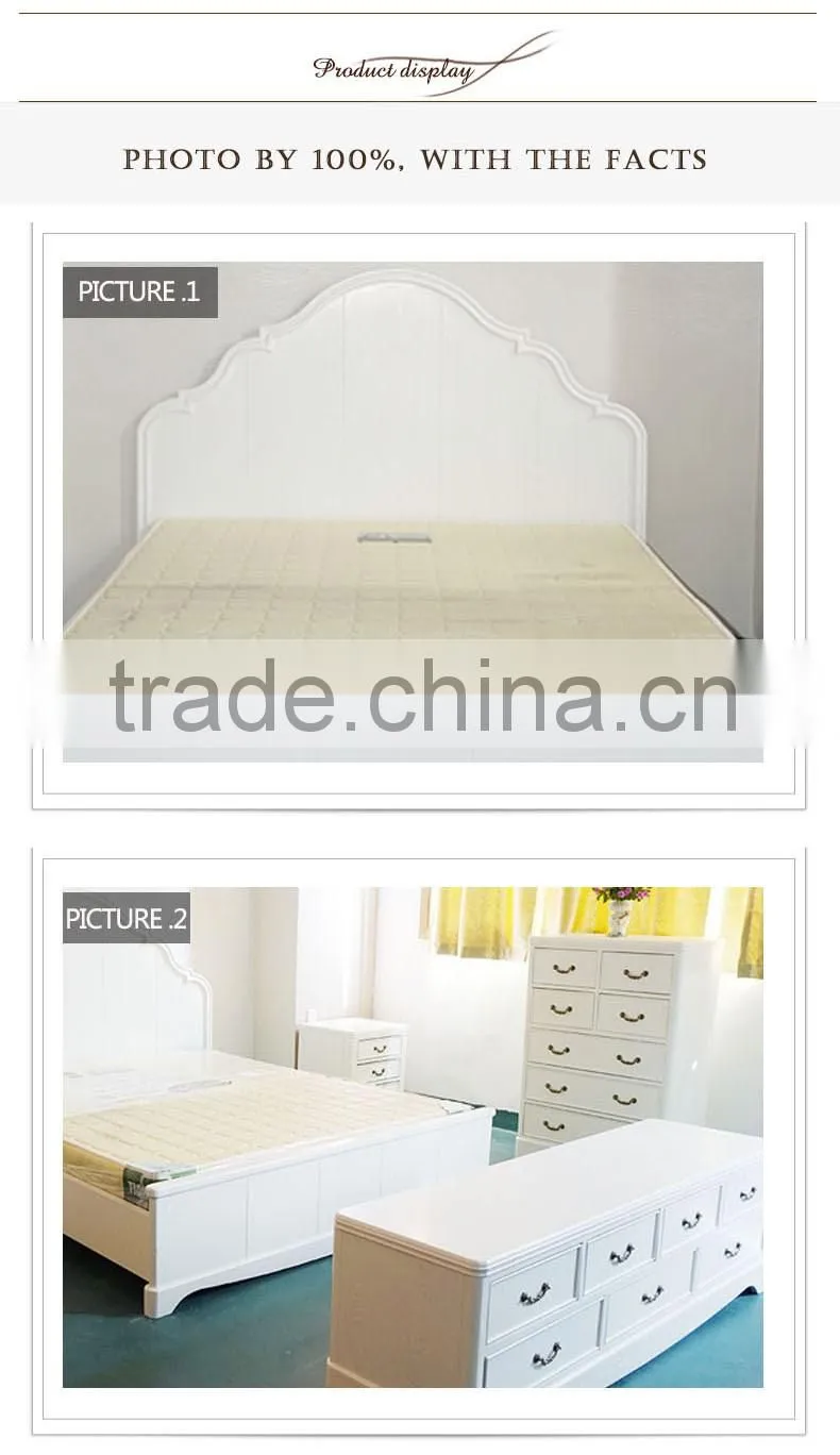 Design bed room furniture solid wooden white double bed 1.8m