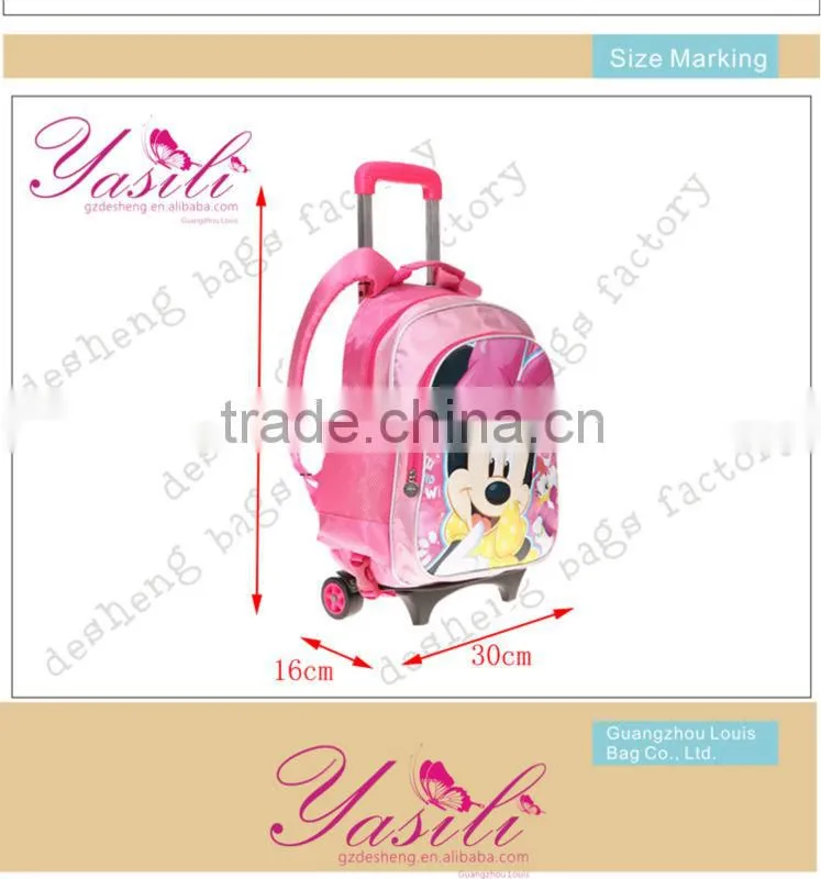 low price girls trolley backpack,mickey mouse school bag with wheels,kids trolley school bag