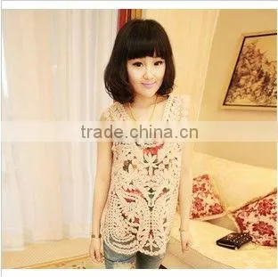 Sleeveless vest gauze embroidery, crochet hook flower lace jacket vestS04