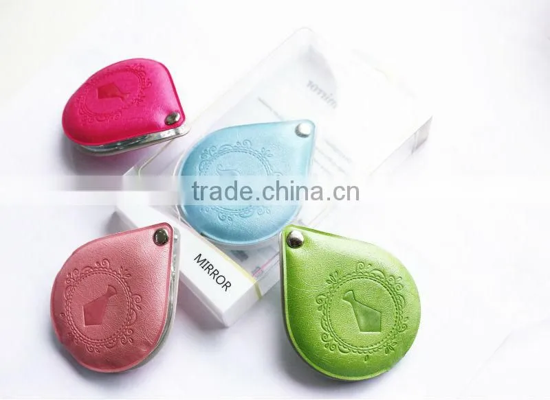 2015 newly small tie embossed leather pocket mirror with logo for wholesale,ME301-D