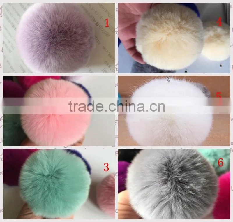Natural Rex Rabit Fur Pompoms Wholesale Fur Pom Poms / 8cm Fur Ball Keychain