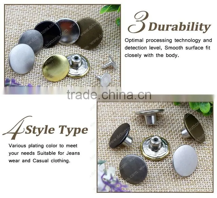 Eco-friendly product flat top metal jeans button for jeans