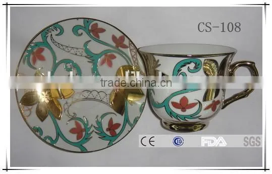 Promotional ceramic wholesale colorful cup and saucer