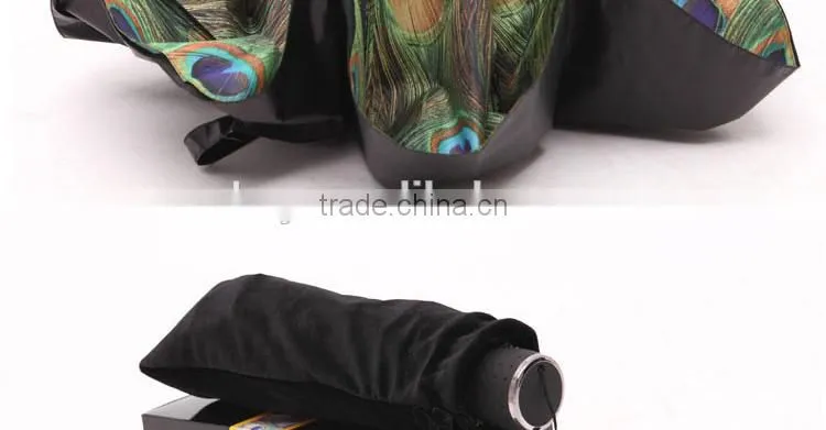 Double layer peacook print uv protection folding umbrella