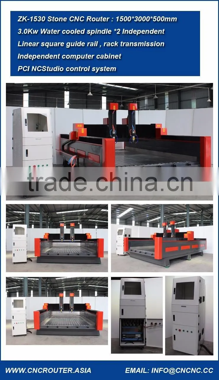 Stone Router 3D Stone Carving CNC Router 1500*3000mm With High Z Axis 500mm PCI NCStudio Control ZK-1530