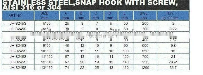 stainless steel snap hook