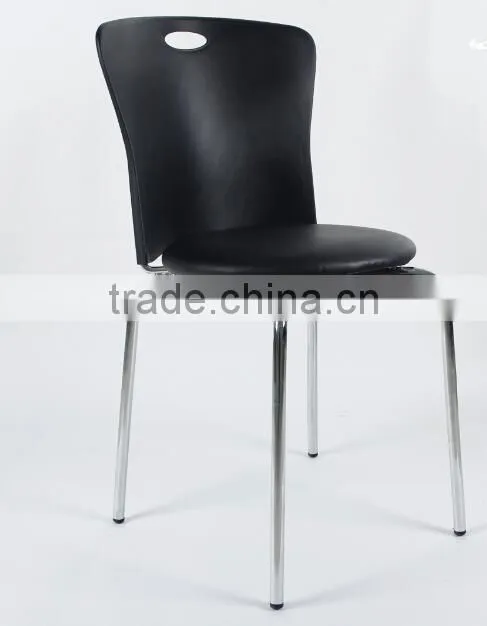 Super cheap wholesale black restraunt stacking dining tube plastic chair with cushion PM124