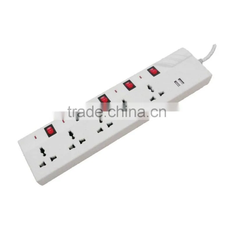 6 Way Individual Switch Electrical Extension Socket With 2 USB Ports