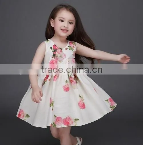 2016 Europe market baby dress up games flowers dress summer latest baby girls backless dress