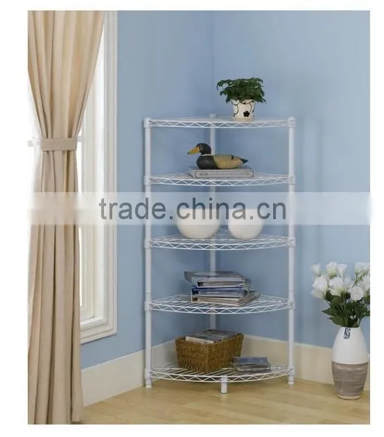 New White 5-Tier Corner Rack Display Shelf Kitchen Storage Wire Shelf