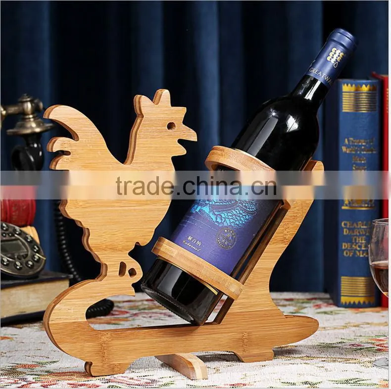 WR003/100% bamboo Material Hot Sale Rooster Shaped Folding Bamboo Wine Rack