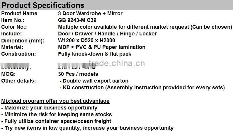 Malaysia Bedroom Furniture, MDF Bedroom Cabinets, Mirrorred Closet Cabinet