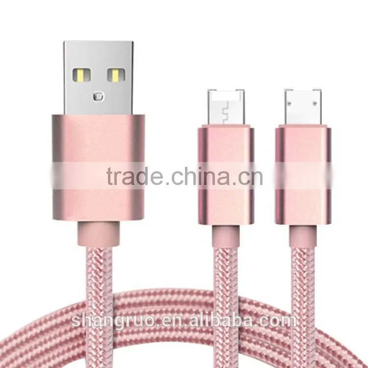 Newest high quality 2 in 1 micro usb charging mobile data cable
