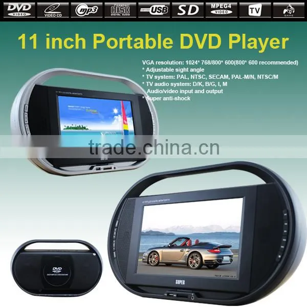 11" inch Portable DVD player Compatible with DVD, DVD-RW, VCD,CD-R, CD-RW, MP3, MP4 JPEG(DRVX)