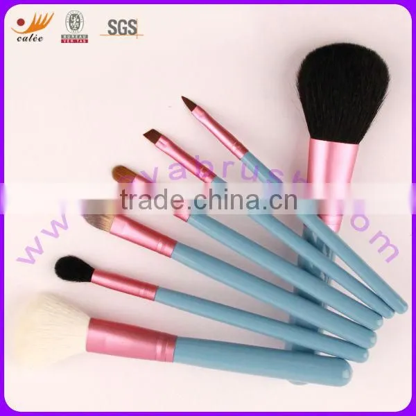 7pcs Blue and Pink Wood Handle Mini/Gift Cosmetic Brush Set