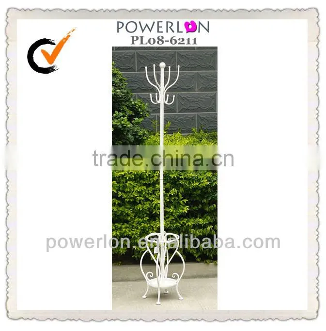 Antique White Portable Wought Iron standing Coat Rack