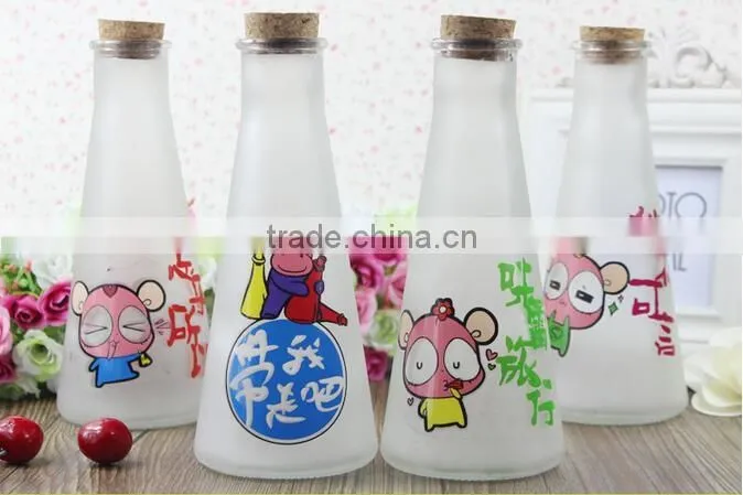 250ml Frosted glass bottle frosted juice glass bottle frosted milk glass bottle with cork lid