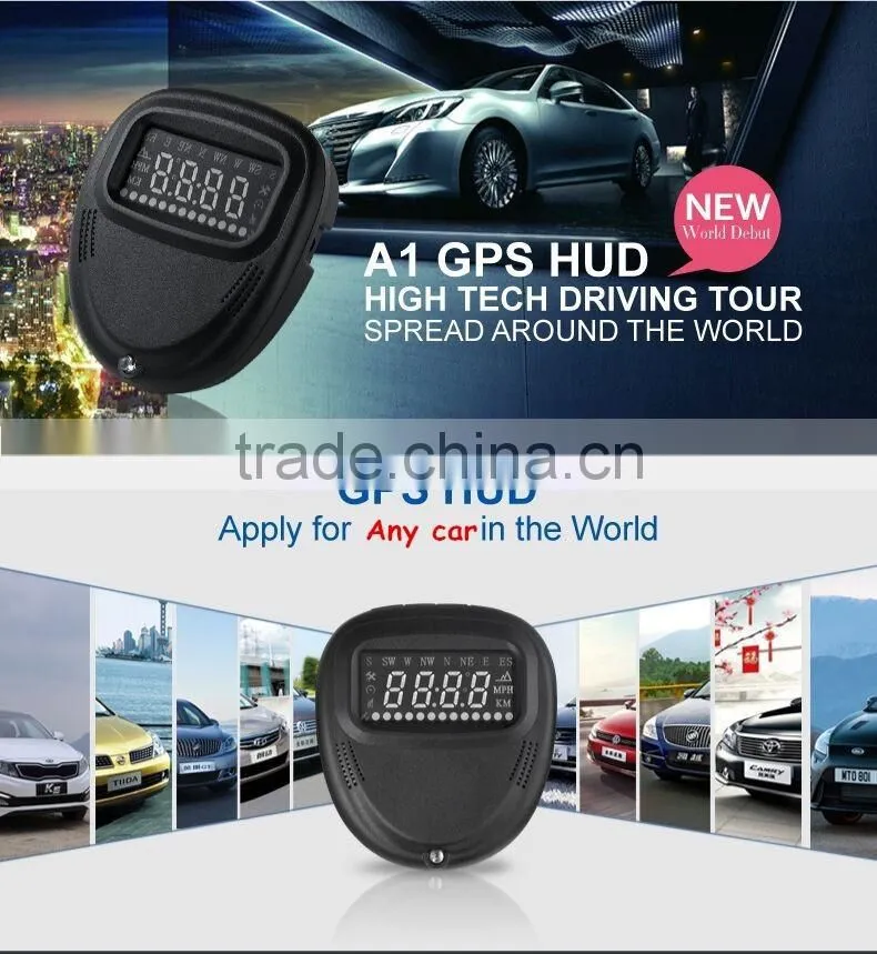 2016 Hot Sale Universal GPS HUD A1 Head Up Display Car OBD2 Speedometer KMH MPH Overspeed Alarm For All Cars