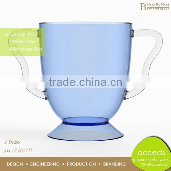 Novelty Blue Decorated Drinking Glass Cup