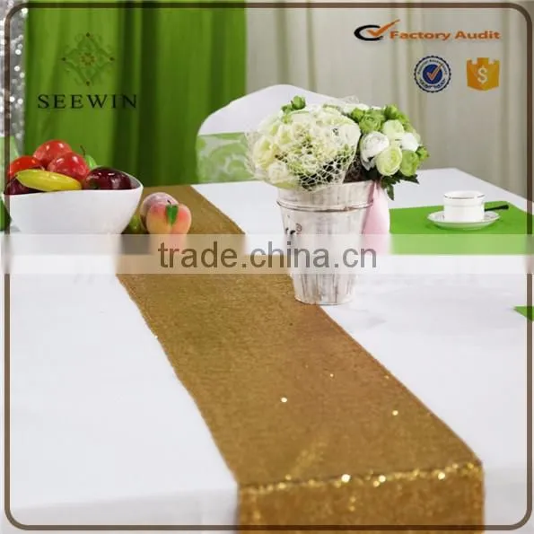 fashionable wedding golden sequin yellow table runner