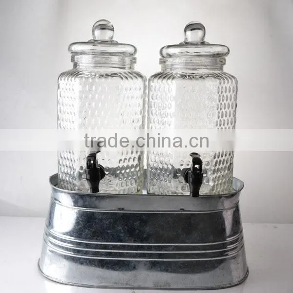 333OZ glass drink dispenser , Glass yard dispenser with ice bucket