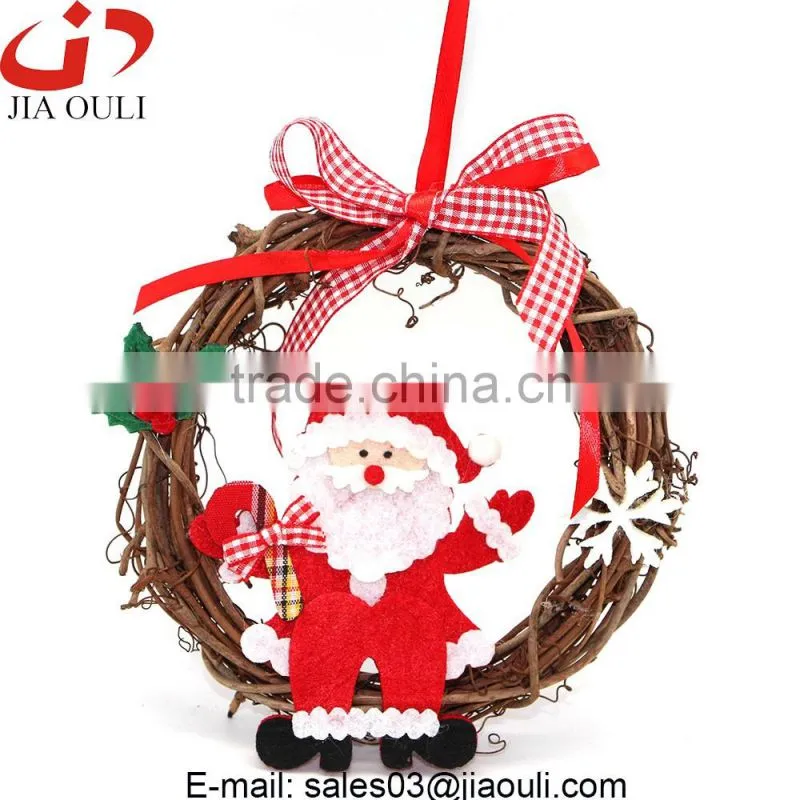 Hot sales Christmas decorations with santa claus rattan Christmas wreath Ornament