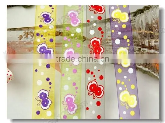 printed organza ribbon fabric painting flowers
