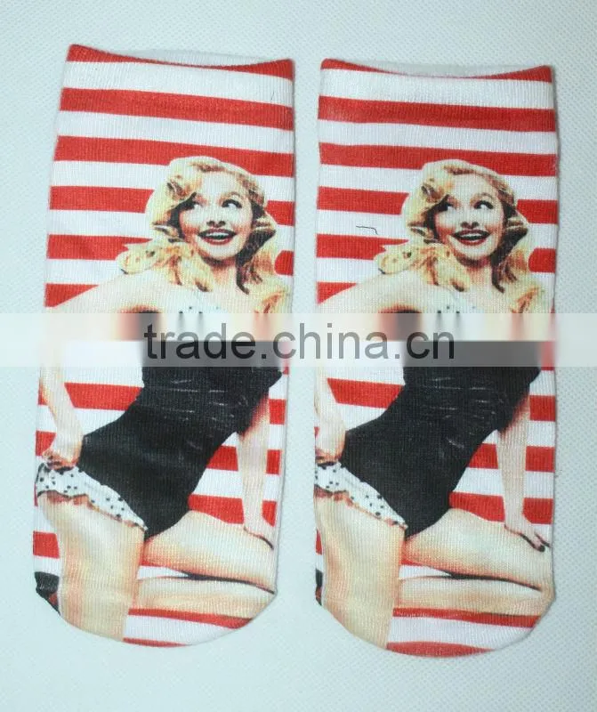 cheap polyester printed socks with customized printing design