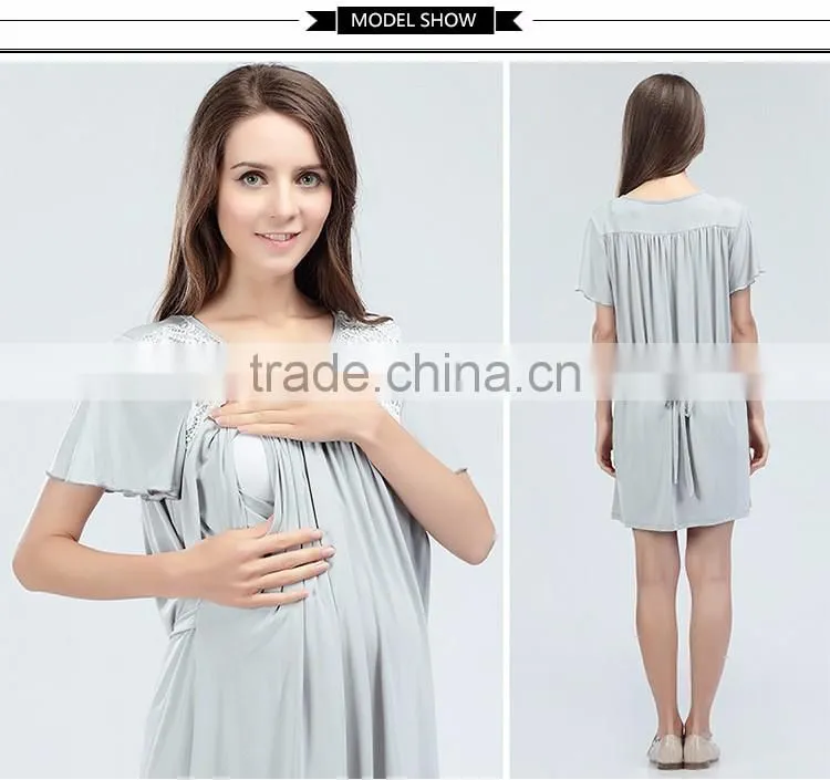 Ladies Maternity Summer Outlet Dress Lace Atheleisure Nursing Clothing Hit color Hide Breastfeeding Opening Skirts