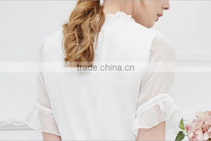 F20044B Fashionable lady lace shirt patchwork design summer tops