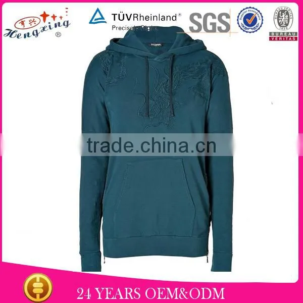 Custom embroidery green plain no zipper hoodie jacket
