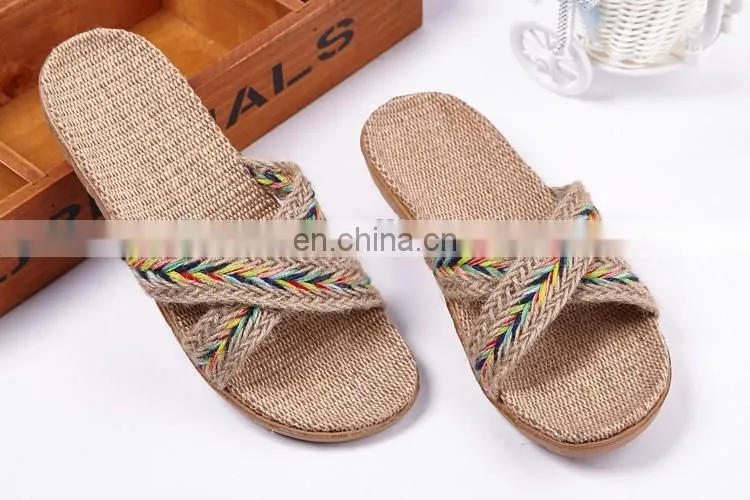 Wholesale new arrival women flax slipper plain slippers slip on 2017