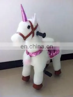 2015Hot selling lovely pink unicorn riding mechanical horse toy for kids