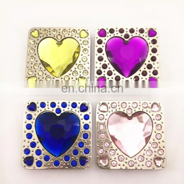Wholesale square foldable purse hanger with heart shape crystal