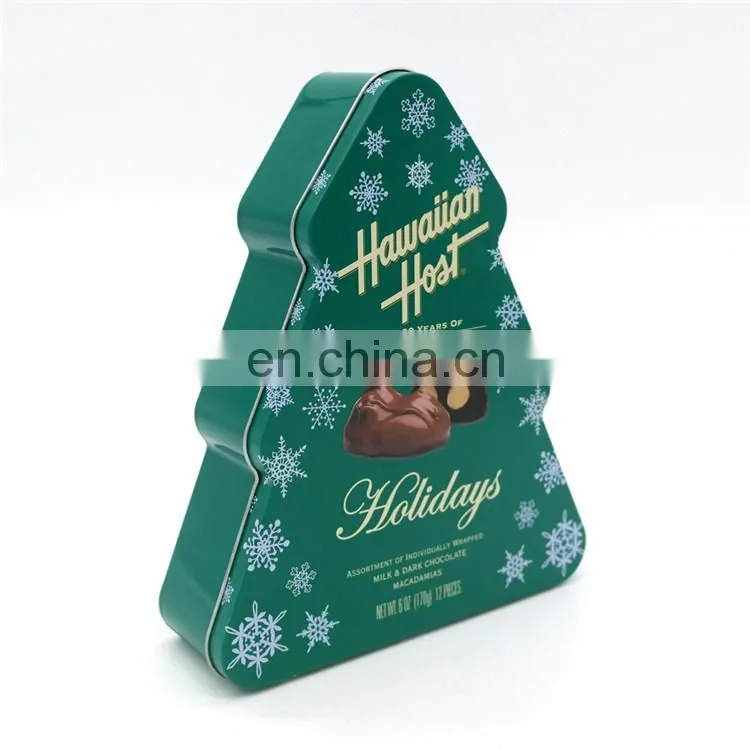 christmas tree trinket tin box/christmas tree stand tin box for chocolate