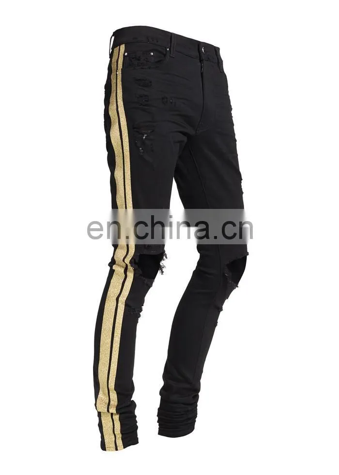 DiZNEW Italian brand jeans Wholesale Black Side Stripe Jeans Mens