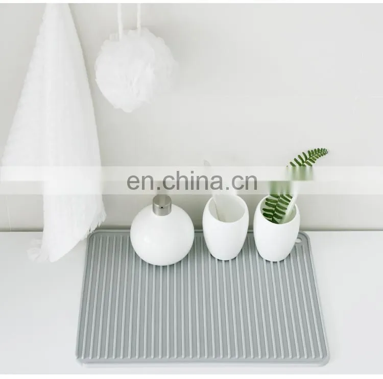Kitchen use drain pad heat resistant cooking pot holder rectangular PVC dish drying mat
