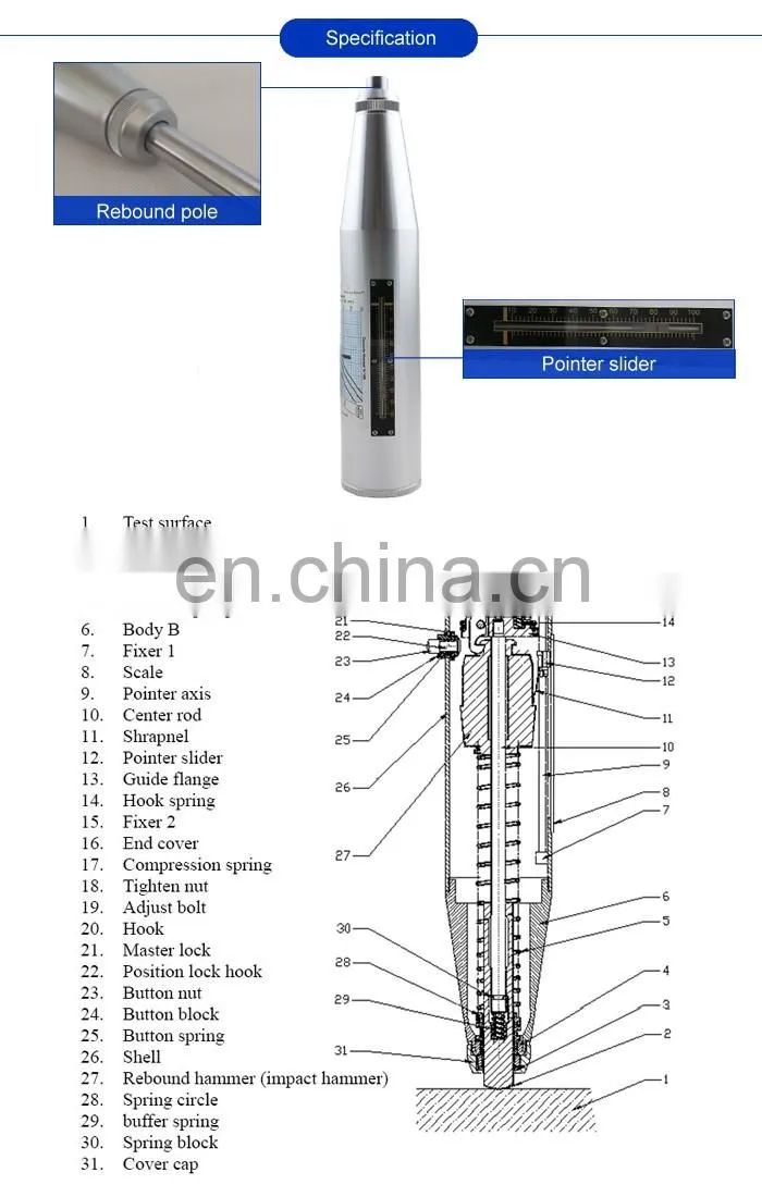 Taijia digital portable strength concrete hammer tester /rebound hammer test / sclerometer schmidt test Swiss hammer