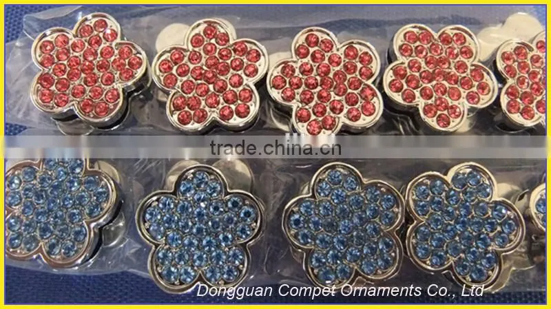 Chrome Diamond Cartoon Jewelry Wholesale 18MM Lovely Slide Rhinestone DIY Plum Flower Charms