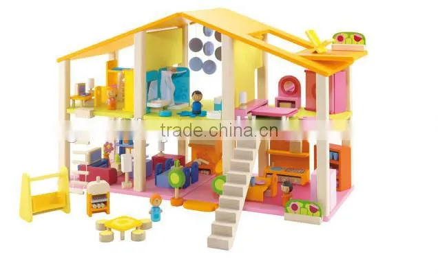 High quality diy wooden play doll house,solid wood dollhouse,wooden doll house furniture