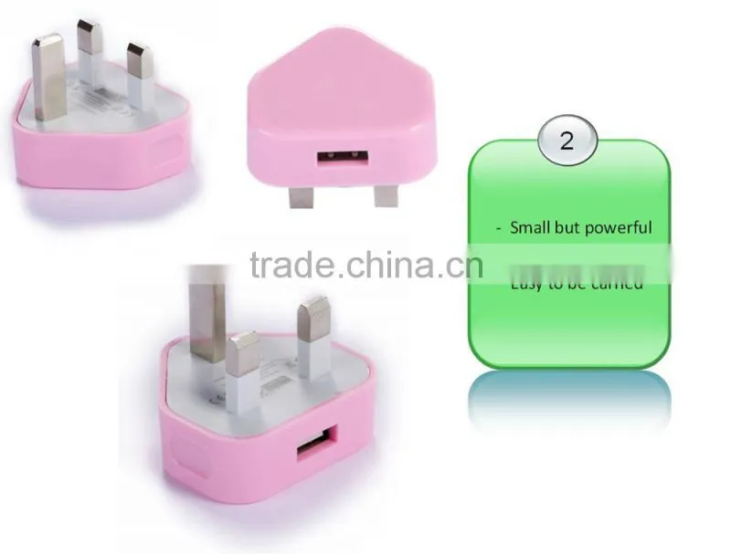 2014 New Fashion High Speed 1A Portable USB UK Charger for mobilephone