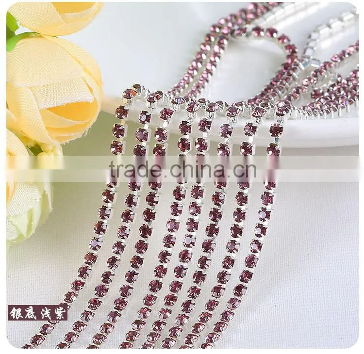 Colorful SS6 to SS38 Silver Plating Wholesales AAA Quality Shinny Close Crystal Cup Claw Rhinestone Chain for Jewelry Cheapest