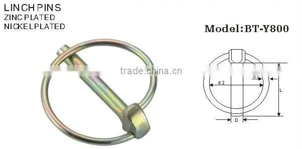Metal Zinc plated O shape linch pin hitch pin clip single winded with chain rigging hardware
