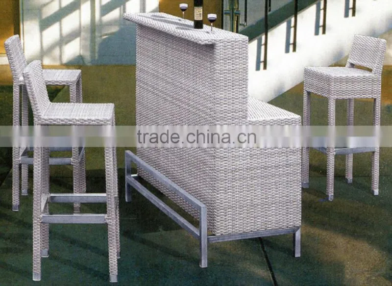 Outdoor Patio Plastic Resin Rattan Weaving Wicker High Back Bar Chairs