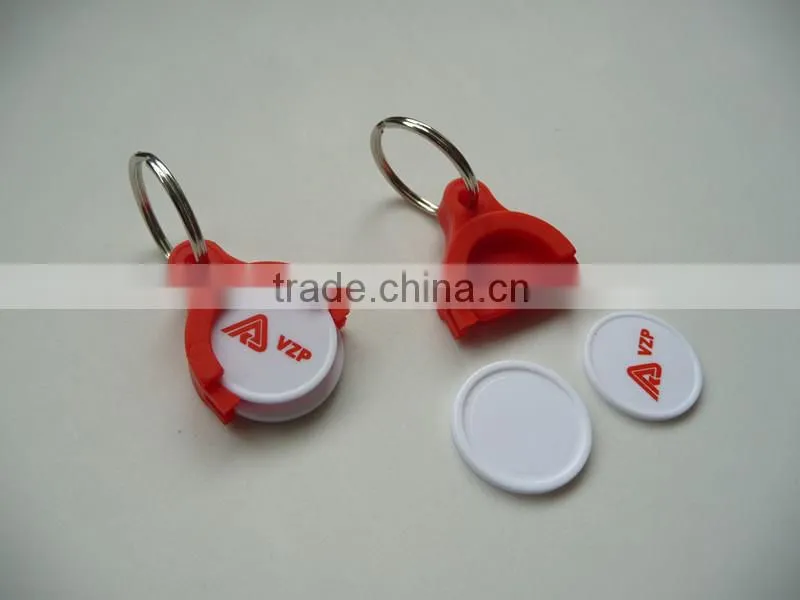 Popular and cheap plastic shiny euro coin holder keychain