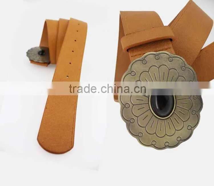 2015 Vintage Style women's fashion PU brand belt with Flower shape buckle