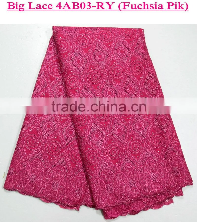 Latest lace 2015 embroidered cotton voile fabric royal blue swiss cotton lace fabric