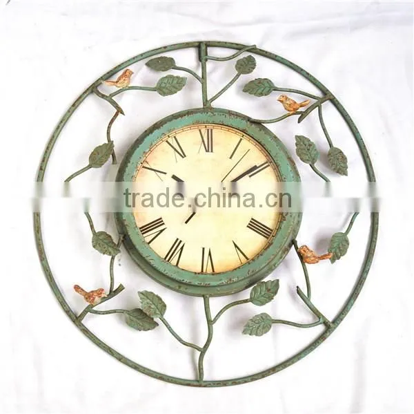Big round rustic green wrought iron wall clocks
