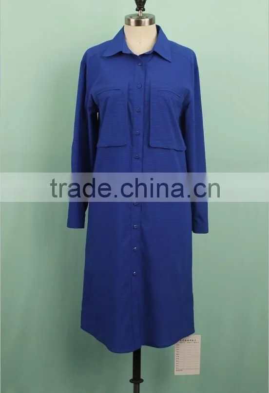 Long sleeve blue color fishtail chiffon blouse dressy chiffon blouses