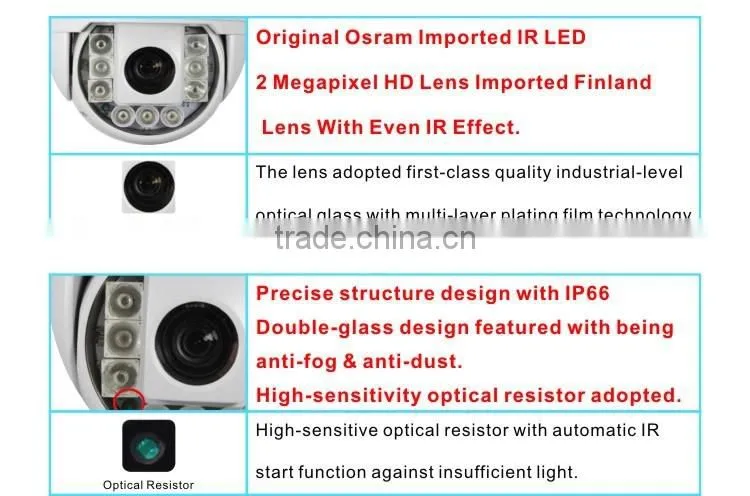 Security Camera HD 1080P 1/2.8" Cmos / Infrared 100-180M Outdoor PTZ IR Camera